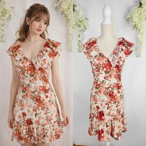 CATO Spring Floral Dress Size Medium Gorgeous Feminine Flutter Sleeve V Neck